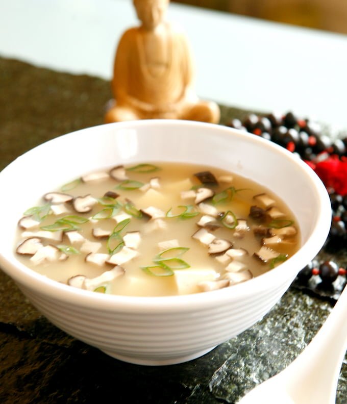 Japanese Miso Soup with Scallions, Mushrooms, & Organic Tofu
