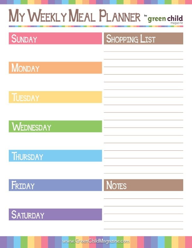 weekly meal planner printable