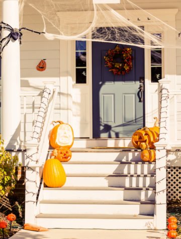 Front porch decorated with Eco-Friendly Halloween Decorations with Natural or Reusable Elements