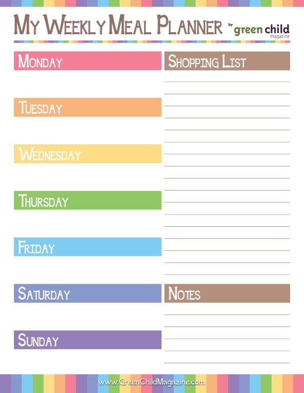 Meal Planner Monday Week
