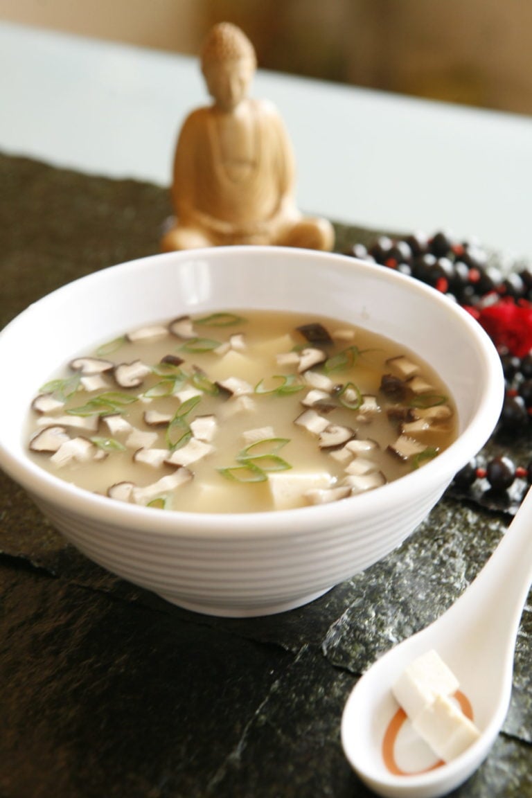 Japanese Miso Soup with Scallions, Mushrooms, & Organic Tofu