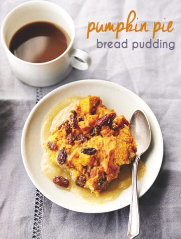 Pumpkin Pie Bread Pudding with Brandy Nog Creme Anglaise