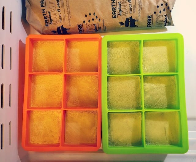 Frozen cubes of homemade bone broth 