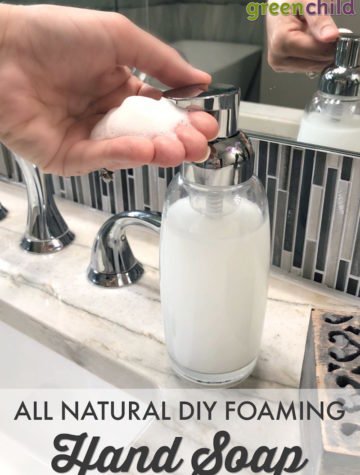 All natural DIY foaming hand soap is easy and inexpensive to make. It's safer for your family and if you reuse the foaming soap dispenser, you won't be contributing to unnecessary plastic waste.