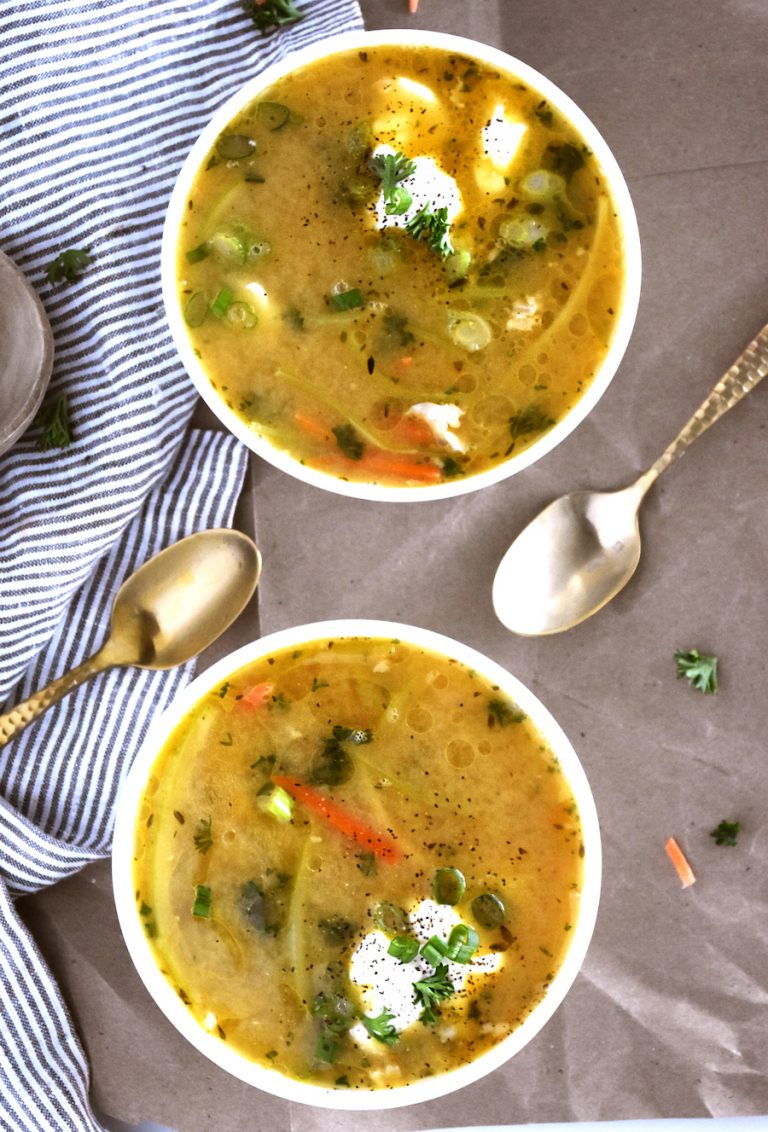 Roasted Garlic Chicken Bone Broth Soup