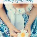 Child holding flower listening to guided meditation script about loving your body