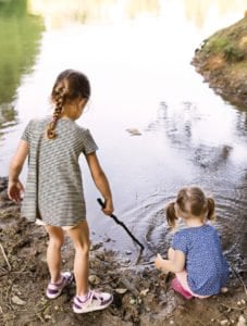 Girls playing in nature