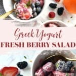 Berry fruit salad in bowl with Greek yogurt