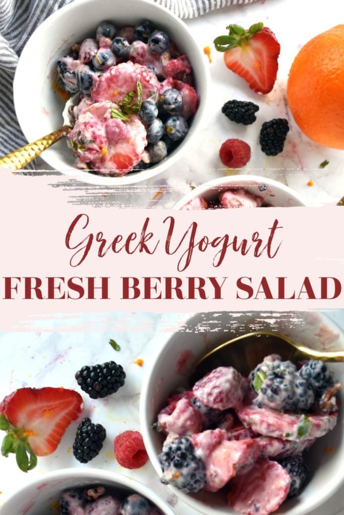 Berry fruit salad in bowl with Greek yogurt