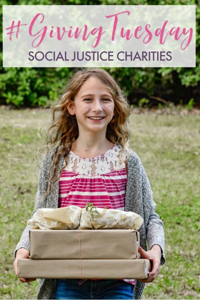 Girl holding stack of naturally wrapped gifts 