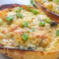 Spinach garlic stuffed spaghetti squash