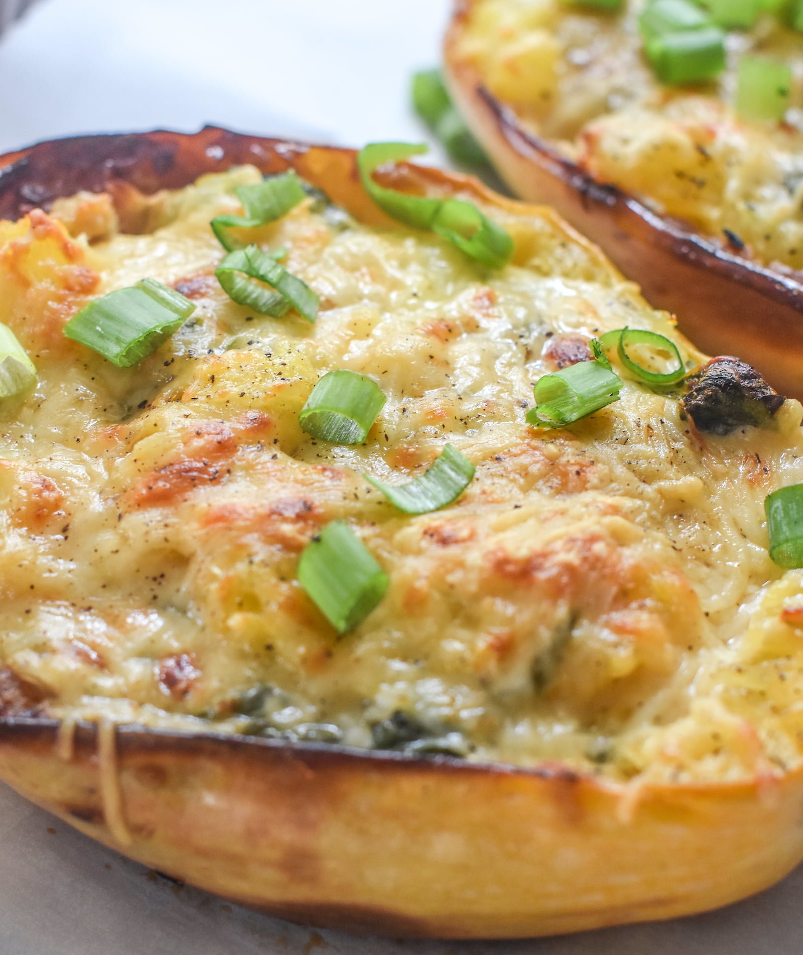 Cheesy Spinach & Garlic Stuffed Spaghetti Squash