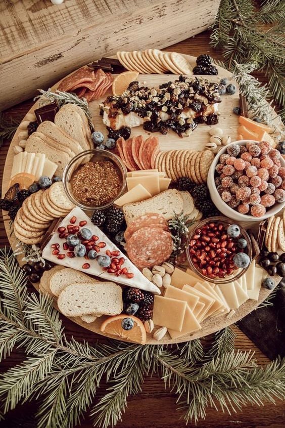 winter themed charcuterie board 