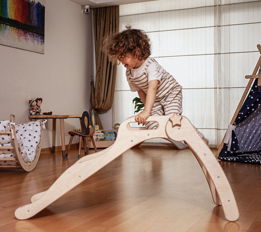 wooden climbing slide