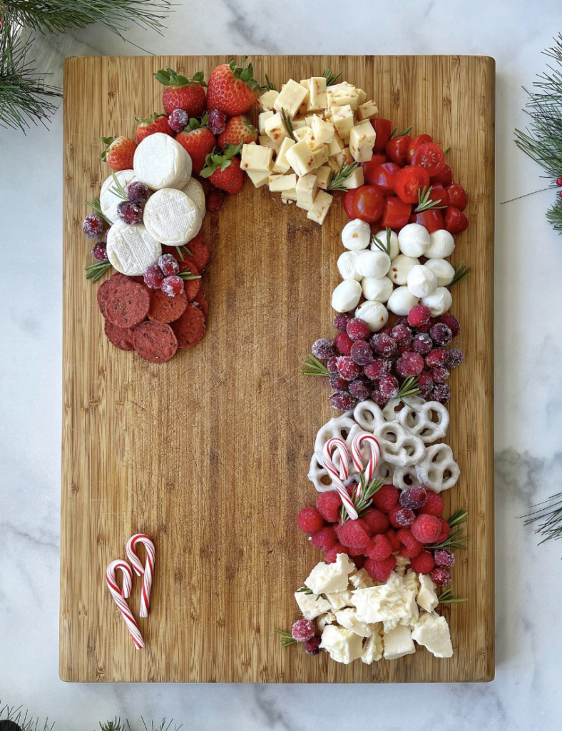 candy cane snack board