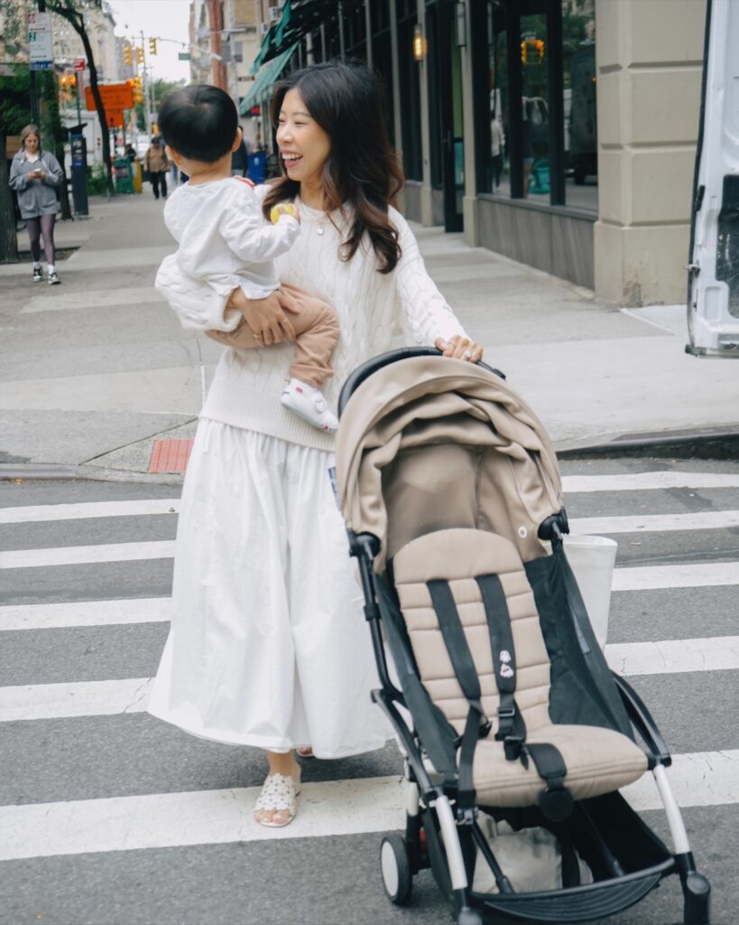 Fiona Liu with son in NYC