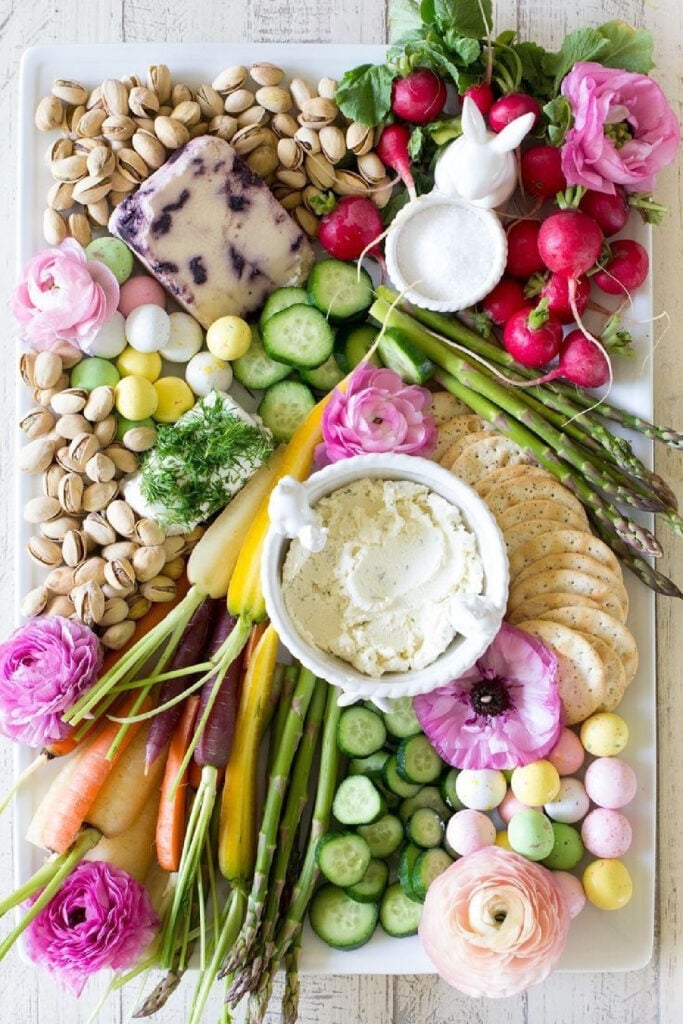 Easter charcuterie board green and pink