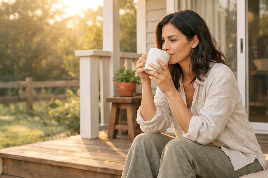 woman getting morning light of sequential daylight exposure