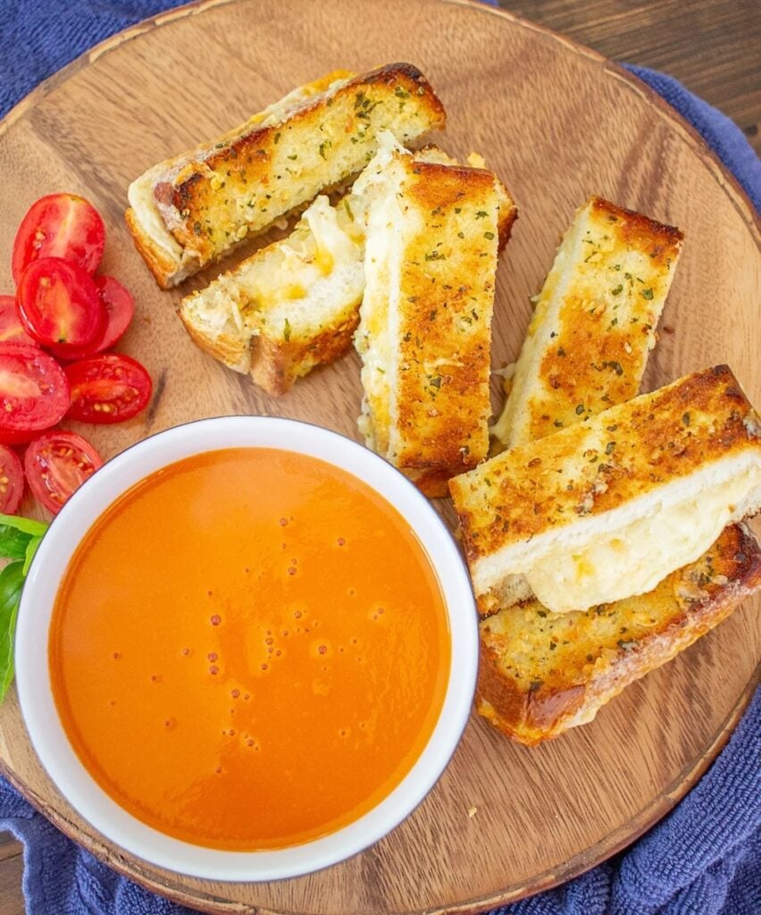 kids grilled cheese and tomato soup board for dinner