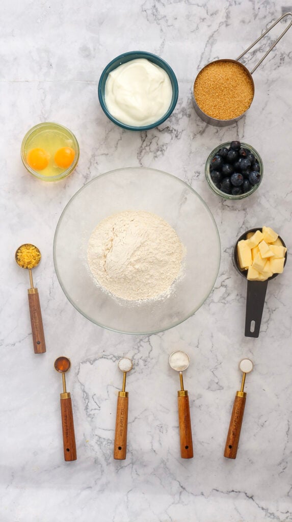 ingredients for lemon blueberry bundt cake