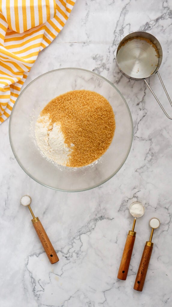 mix dry ingredients for blueberry bundt cake