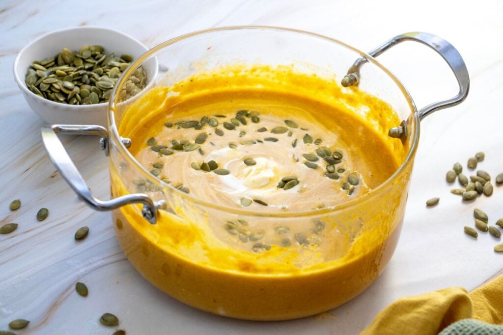 creamy pumpkin soup in dish