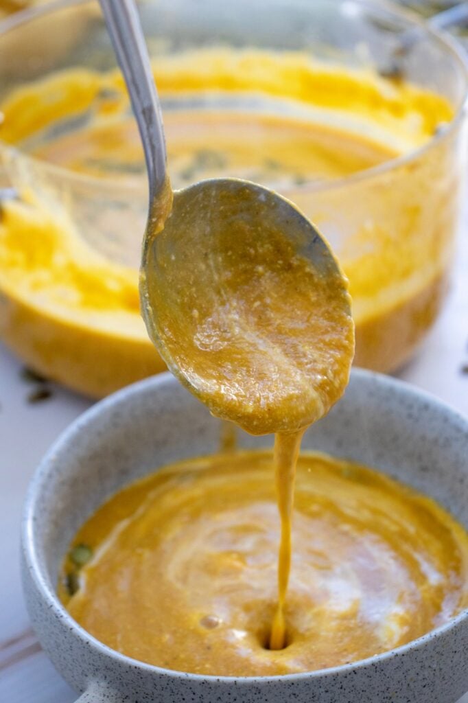 creamy pumpkin soup ladle