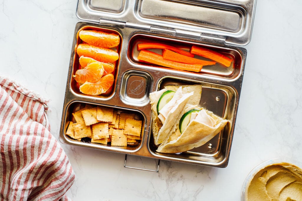 hummus and turkey bento for kids