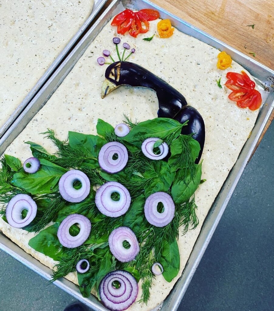 peacock focaccia art