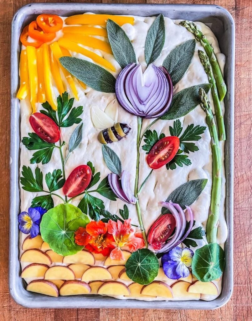 bee garden focaccia art
