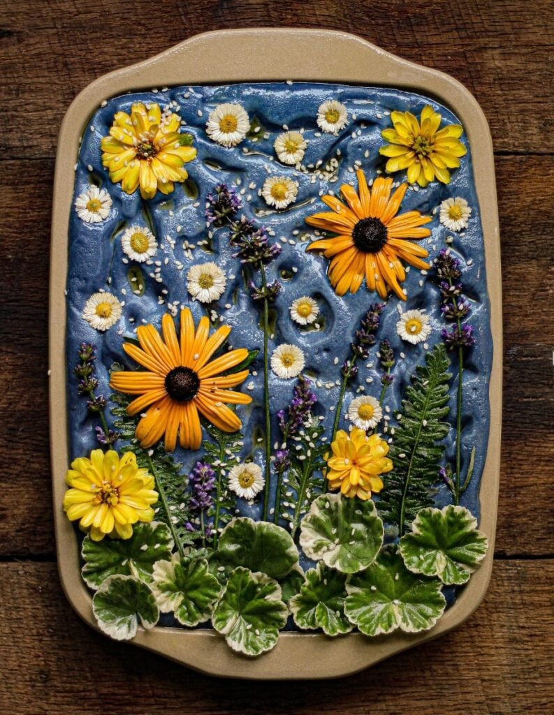 butterfly pea flower focaccia art